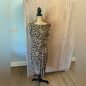 Chaps Ralph Lauren Leopard Animal Print Dress stretch jersey ruched size Large